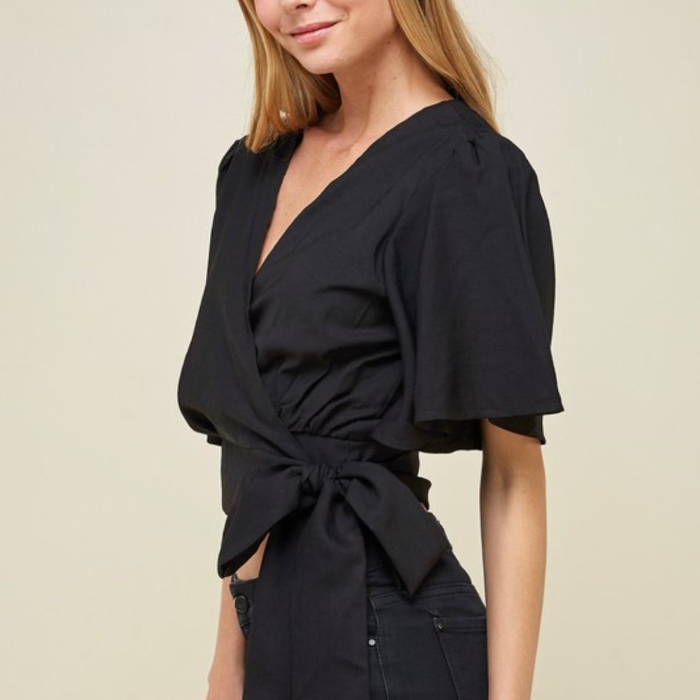 Mila Wrap Cropped Tie Blouse - Picture 3 of 6